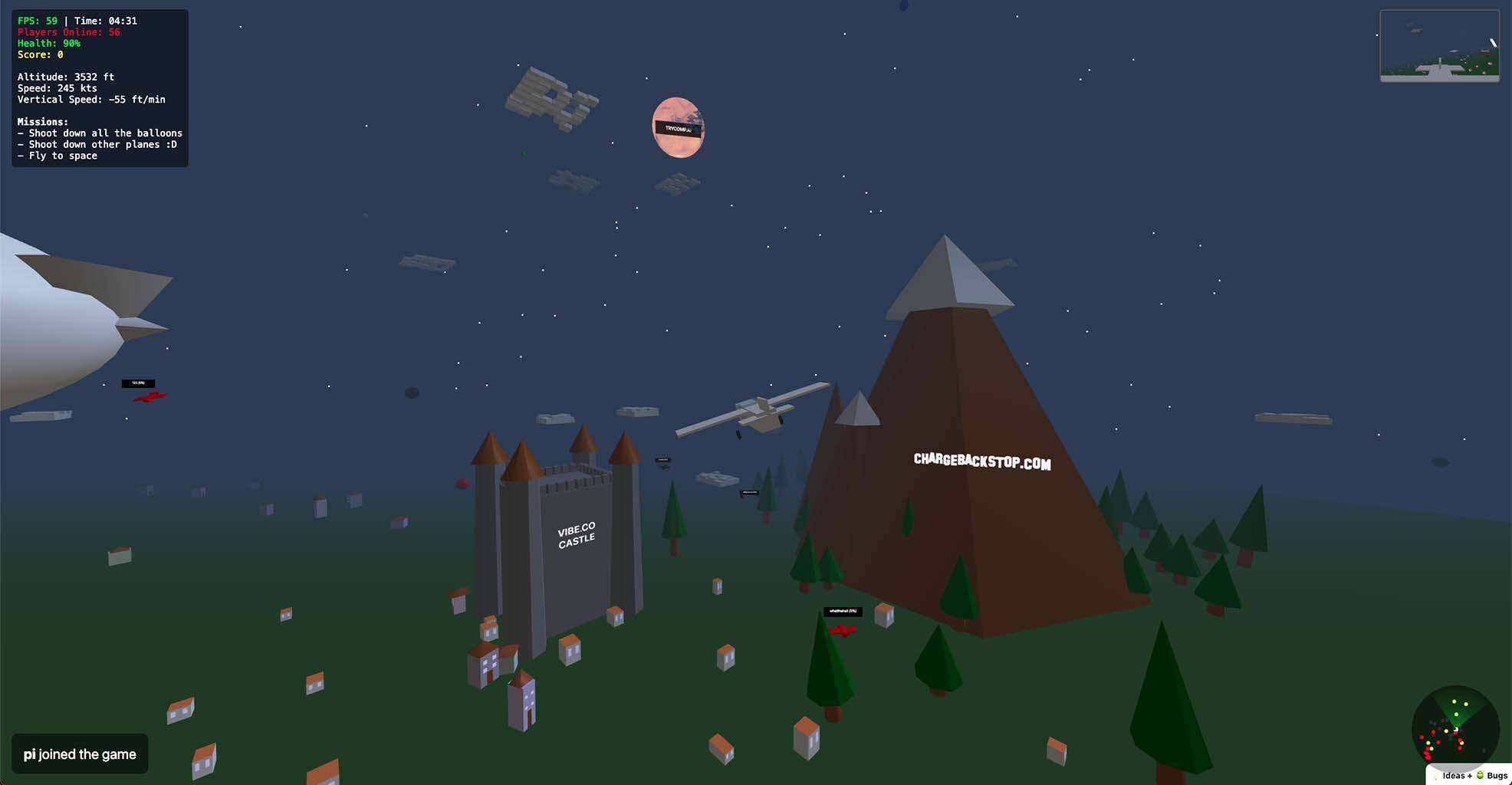 a screenshot of the flying io-game fly.pieter.com